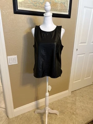 Express 女式人造黑色皮革无袖上衣,混合材料,中号,全新带标签 — 第 1/4 张图片