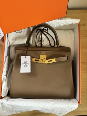 Hermès Kelly 28 Marrón Beige De Weimar Evercolor GHW Retourne Nuevo En Caja Foto 1 de 4
