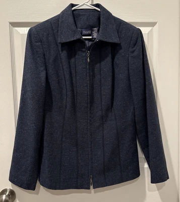 Blazer de negocios Hillard & Hanson para mujer mezcla de lana Chevron espiga cremallera completa Foto 1 de 4