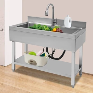 Lavello Commerciale Acciaio Inox Utility Lavello Singolo Lavello Cucina con Rubinetto - Foto 1 di 18