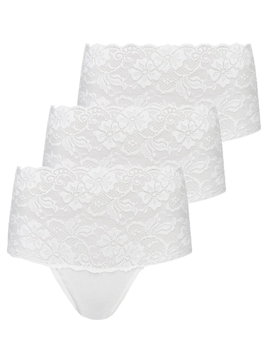 Marlon Vanessa Damen-Slips 3er Pack – 100% Baumwolle, Blumenmuster, Hoher Bund, Bequemer Schnitt, In Weiß, Rosa & Blau