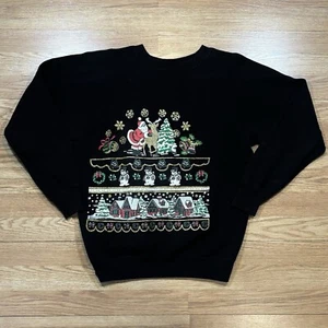 Vintage Crewneck Sweatshirt Christmas Santa Reindeer Frosty Size Large - Picture 1 of 6