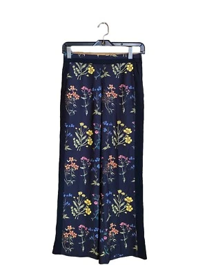 H&M Women's Wide Leg Black Floral Pants Size 6 - Image 1 of 4