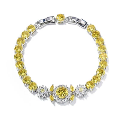 豪华女式女孩派对珠宝黄色黄水晶宝石小饰品银色手链 — 第 1/4 张图片