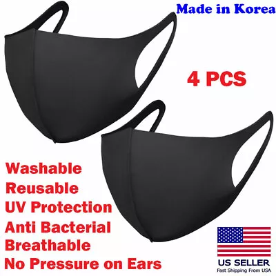 4 PCS Black Face Mask Stretchable Fashion Mask Washable Breathable-Made in Korea - Image 1 of 4