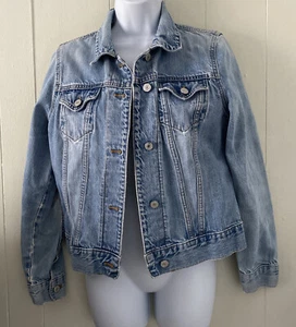 Gap 1969 Distressed Button-Up Denim Jean Jacket Light Wash Classic Sz Medium - Picture 1 of 7