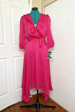 Maison Tara Faux Wrap Dress Size 14 Large NWT Fuchsia Pink