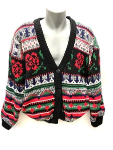 Vintage C.S,L. Cherry Stix Lined Button Up, Knitted Cardigan Sweater Size L - Picture 1 of 12