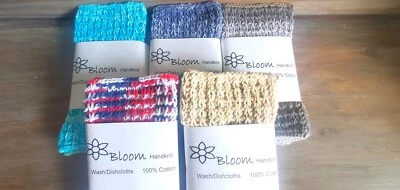 Set of 3 handknit washcloths/dishcloths, 100%cotton - Image 1 of 4
