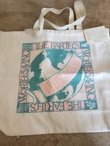 Vtg 90s The Earth Is Worth Saving Handled Canvas Tote Shopping Bag Reusable USA - Picture 1 of 10