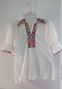 Judy Bond 70s Embroidered Womens Tunic Blouse Puffy Sleeve Collared Neck Rare  - Picture 1 of 21