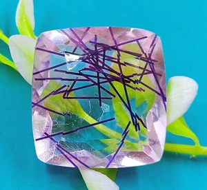 69 Ct Natural Cushion Cut Certified Bi-Color Rutilated Quartz Loose Gemstone KKN - Picture 1 of 8