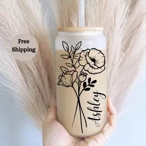 Personalized Iced Coffee Cup, Custom Name Cup, Tumbler Glass with Straw - Picture 1 of 7