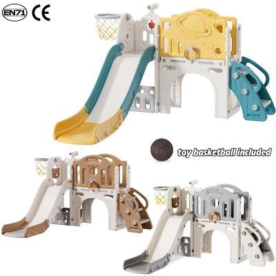 7 in 1 Kids Slide Set Toddler Ladder Indoor Basketball Hoop Playground Activity - image 1 of 4