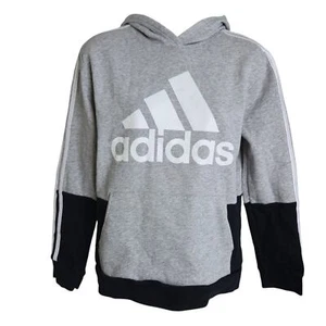 Adidas Youth Logo Hoodie Size Large Essentials Fleece 3 Stripe Sleeve Ribbing - Picture 1 of 8