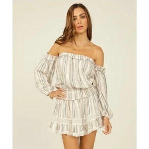 Surf Gypsy Multicolor Tuscany Striped Balloon Sleeve Mini Dress Medium - Picture 1 of 6