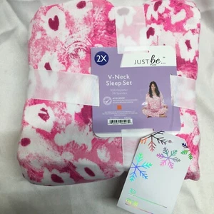 JUST BE...PLUS V-Neck Sleep Set Pink/White Size 2X NWT - Picture 1 of 7