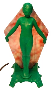 Vintage Art Deco Nuart Silhouette Lamp Nude Dancer Nymph Frankart Verde Green - Picture 1 of 12