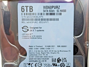 Disco duro de vigilancia Western Digital WD60PURZ INVIHD6TB 6TB SATA 6Gb/s SC - Imagen 1 de 4