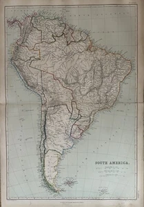 1872 South America Hand Coloured Original Antique Map By W.G. Blackie - Picture 1 of 3