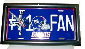 NFL NEW YORK GIANTS FOOTBALL LICENSE PLATE CLOCK FRAMED - NEW - Picture 1 of 2