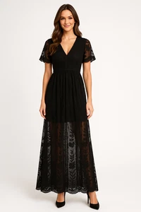 Whimsigoth Dress Womens S Black Lace Boho Maxi Romper Goth Dark Romantic Witchy - Picture 1 of 16