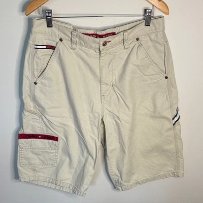 Vintage Tommy Jeans Cargo Shorts Men's 33 Khaki Y2K Logo Flag Carpenter - Image 1 of 4
