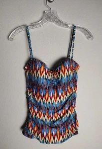 Camiseta Tankini Kenneth Cole Azul Naranja Amarillo Upon the Horizon Bandeau Pequeña - Imagen 1 de 3