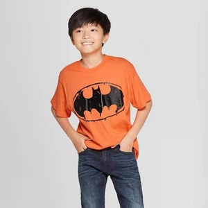 Batman Boys Orange Glow in the Dark Bat Symbol Halloween T-Shirt XS - Picture 1 of 1