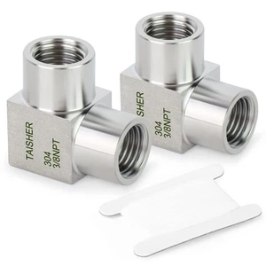 2PCS 304 Stainless Steel Square 90 Degree Barstock Street Elbow, 3/8 Inch NPT... - Picture 1 of 7