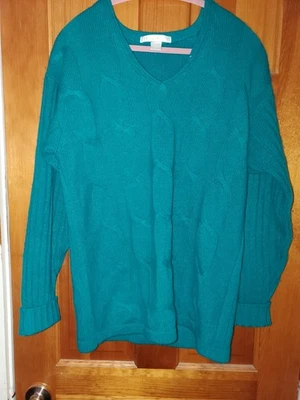 Suéter largo cuello en V de lana verde azulado The Limited The Limited talla M Foto 1 de 4