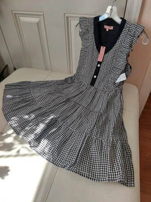  NUEVO CON ETIQUETAS BCBG NIÑAS Vestido sin Mangas con Volantes Botones Delanteros Niñas 14 Negro/Blanco Guinga Foto 1 de 4