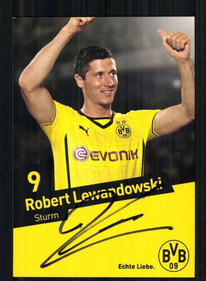 Robert Lewandowski Autogrammkarte Borussia Dortmund 2013-14 Original Sign - Bild 1 von 2
