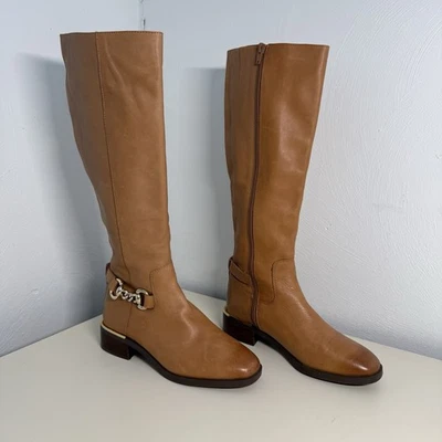 Botas hasta la rodilla ALDO de cuero marrón punta redonda con cremallera lateral hebilla para mujer talla 6,5” Foto 1 de 4