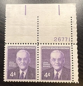 4 Cent Stamp.US Scott #1172, Plate Block of 2 #26771 1960 John Foster Dulles MNH - Picture 1 of 3