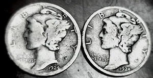 1924 P & 1924 S Mercury Dime - Mixed Condition - See Photos - Picture 1 of 2