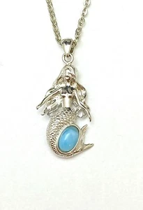 #P7065 Ciondolo Sirena Larimar Blu Oceano Caraibi Naturale Argento Sterling - Foto 1 di 2