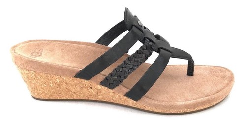 Sandali Ugg donna Maddie in pelle camoscio sughero nero zeppa infradito taglia 9 5