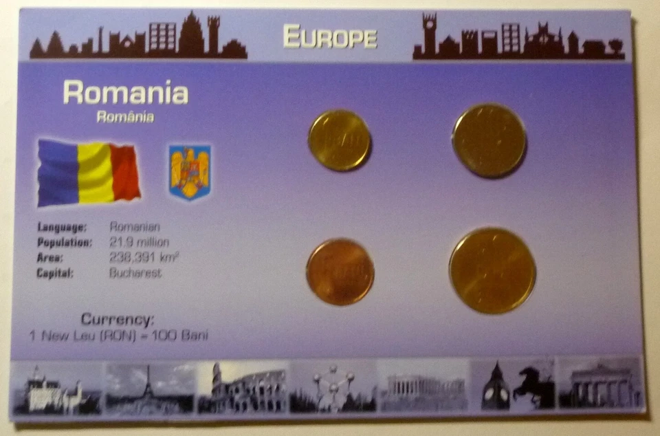 2008 2009 2010 ROMANIA - BU TYPE SET (4) - 1, 5, 10, 50 BANI - LITTLETON CARD - Image 1 of 4