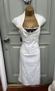 Karen Millen Cream Satin Pencil Body Con Occasion dress UK 10 Bones Waist  B59 - Picture 1 of 10