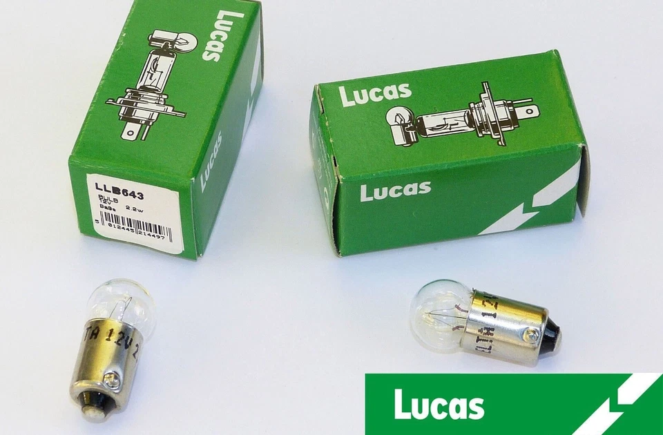 Lucas 12V 2.2W Pair Bayonet Bulbs Warning Lamps, Smiths Gauges, LLB643, GLB643 - Image 1 of 1
