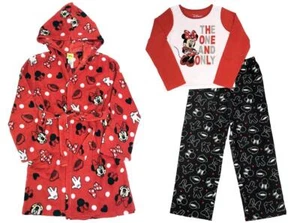 Girls Disney MINNIE MOUSE Fleece Pajamas Hooded Robe Bathrobe Set Size  6 NEW - Picture 1 of 1