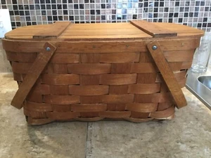 Vintage Wov-N-Wood by Jerywil 2 Handle Picnic Basket - Picture 1 of 7