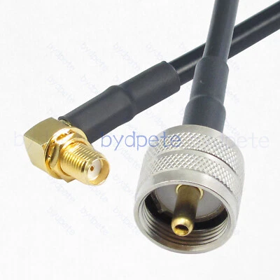 SMA Female jack 90 degree Right Angle bulkhead to UHF male PL259 RG58 Coax cable - Image 1 of 4