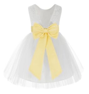 White Flower girl Dress with Tiebow Sash Baptism Dress Birthday Dress Pageant