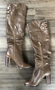 Botas de cuero marrón AIMEINI con forro de piel sintética. EE. UU. 7,5, UE 38/tacón 3,75"" Italia - Imagen 1 de 23