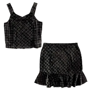 LILT Girls M (10/12) Black w/ Silver Print Two Piece Skirt Top Set Stretch NWT - Picture 1 of 1
