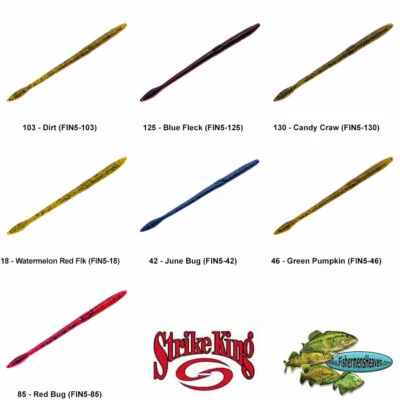 Strike King KVD Perfect Plastic Finesse Worm 5 Inch Any 7 Colors FIN5 Lures - Image 1 of 4