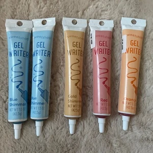 5 Writing Gel Icing Cupcake Cake Decorating Frosting Red Blue Shimmer Gold Pink - Picture 1 of 4