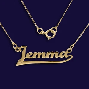 Collar Oro Amarillo Real 9 quilates Personalizado Jemma | Cualquier Nombre Subrayado Placa de identificación  - Imagen 1 de 9